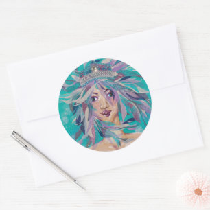 Queen Safine Blue Paars Mermaid Ocean Princess Ronde Sticker