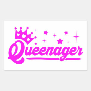 Queenager met roze kroon en sterren T-shirt Rechthoekige Sticker
