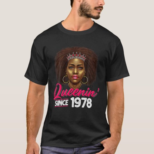 Queenin' sinds 1978 44e verjaardag Afrikaans-Ameri T-shirt (Voorkant)