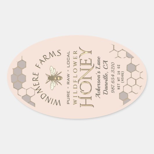 Queenline Honey Label 16/32oz Honeycomb Bee (Voorkant)