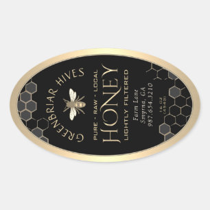 Queenline Honey Label 16/32oz Honeycomb Bee Black