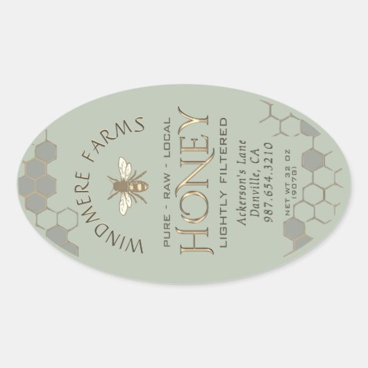 Queenline Honey Label 16/32oz Honeycomb Bee Sage (Voorkant)