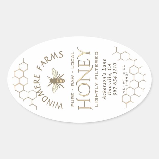 Queenline Honey Label 16/32oz Honeycomb bee White (Voorkant)