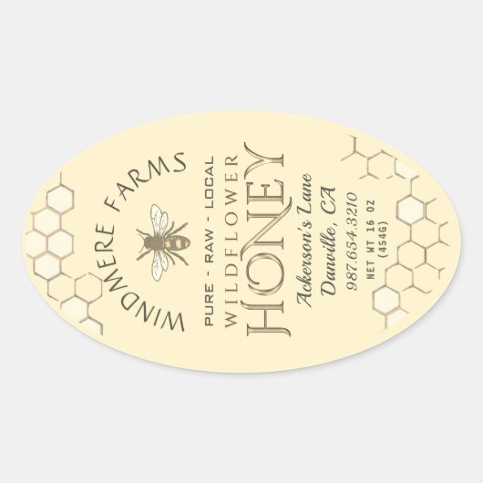 Queenline Honey Label 16/32oz Honeycomb Bee Yellow (Voorkant)