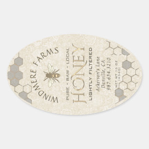 Queenline Honing Label 16/32oz Honingraat Bee Gold