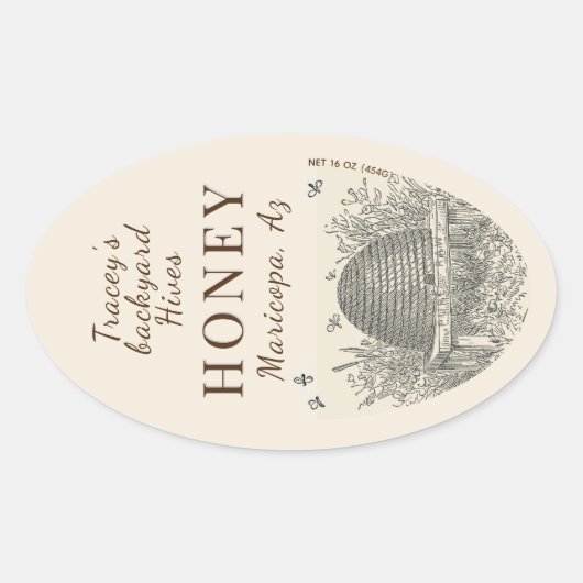 Queenline Jar Skep Backyard Hive Ovale Sticker (Voorkant)