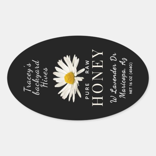 Queenline Jar Wit Daisy Flower Zwart Ovaal Label (Voorkant)