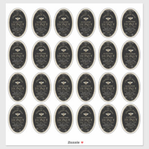 Queenline Ovaal Honing Label Honingraat Bee Zwart