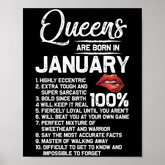 Queens Are Born in January Birthday Gifts Poster (Voorkant)