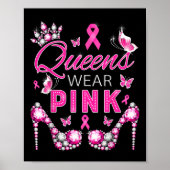 Queens Draag roze borstkankerwaarschuwing Ribbon S Poster (Voorkant)