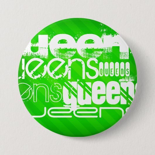 Queens; Neon Green Stripes Ronde Button 7,6 Cm (Voorkant)