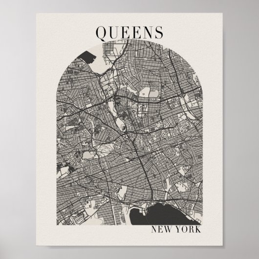 Queens New York Boho Arch Beige Street Map Poster (Voorkant)