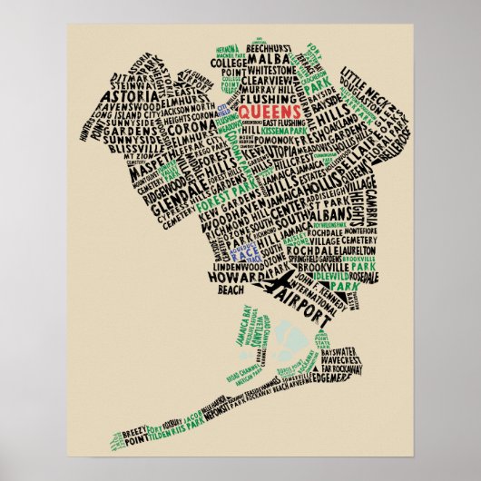 Queens, New York Carte de typographie Poster d'art (Devant)