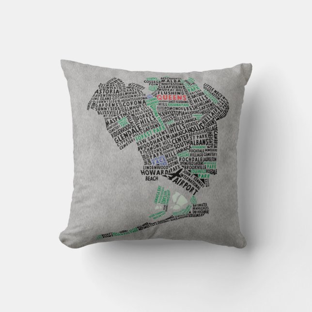 Queens NY Typography Map Pillow Kussen (Voorkant)