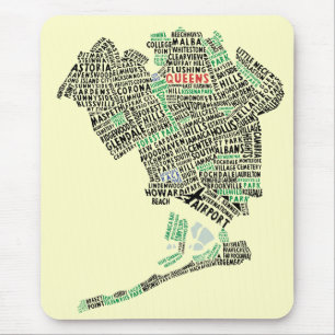 Queens NY Word Art Map Muismat