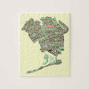 Queens NYC Typografische Map Jigzaag Puzzle Legpuzzel
