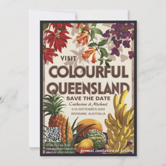Queensland Bruiloft Reizen Poster Stijl QR Code Save The Date (Voorkant)
