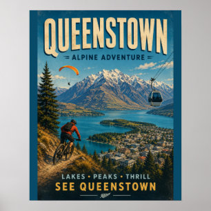 Queenstown Alpine Avontuur Digitale Kunstprint Poster