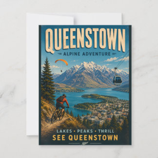 Queenstown Alpine Avontuur Reiskaart Oude Stijl Notitiekaartje
