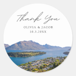 Queenstown bruiloft gunst foto dank u ronde sticker