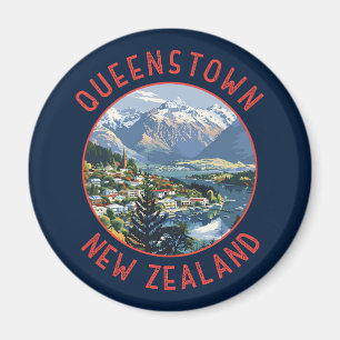 Queenstown Nieuw-Zeeland Retro Distress Circle Magneet