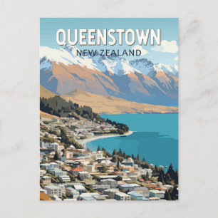 Queenstown Nieuw-Zeeland Travel Art Vintage Briefkaart