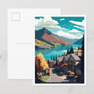 Queenstown Nieuw-Zeeland vintage reisillustratie Briefkaart