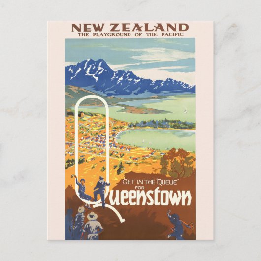 Queenstown, Nieuw-Zeeland Vintage Travel Briefkaar Briefkaart (Voorkant)