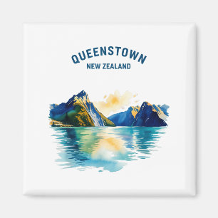 Queenstown Nieuw-Zeeland Vintage Waterverf Schilde Magneet