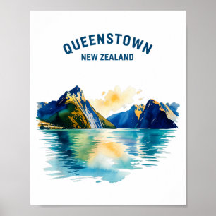 Queenstown Nieuw-Zeeland Vintage Waterverf Schilde Poster