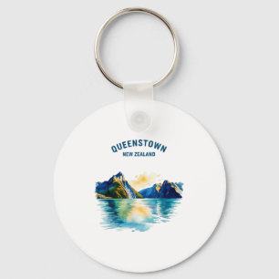 Queenstown Nieuw-Zeeland Vintage Waterverf Schilde Sleutelhanger