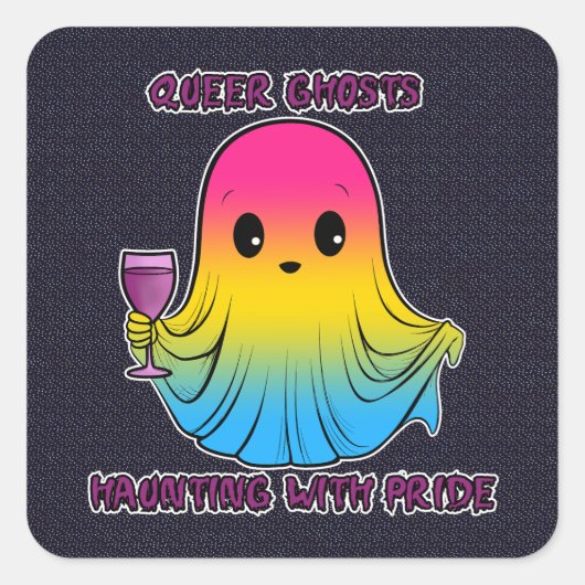 Queer Ghosts, Ghost in Pansexual Flag Kleuren Vierkante Sticker (Voorkant)