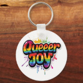 Queer Joy Rainbow Pride Typography – LGBTQ+ Quotes Sleutelhanger (Voorkant)