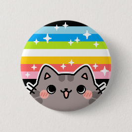 Queer LGBT Pride Flag Cat Button