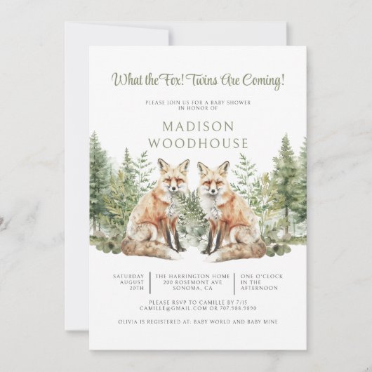 Quel Renard ! Invitation Baby shower Twins (Devant)