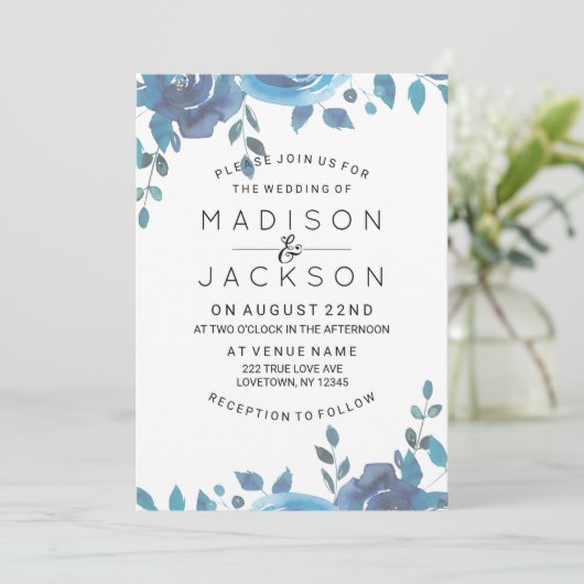 Quelque chose d'aquarelle bleue Invitations mariag (Debout devant)