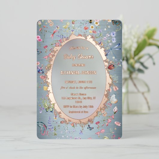 Quelque chose de Baby shower bleu Foil Invitation (Debout devant)