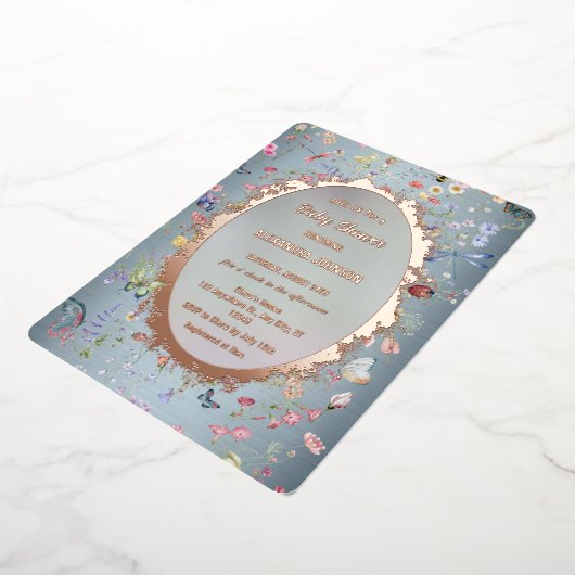Quelque chose de Baby shower bleu Foil Invitation (Rotation)