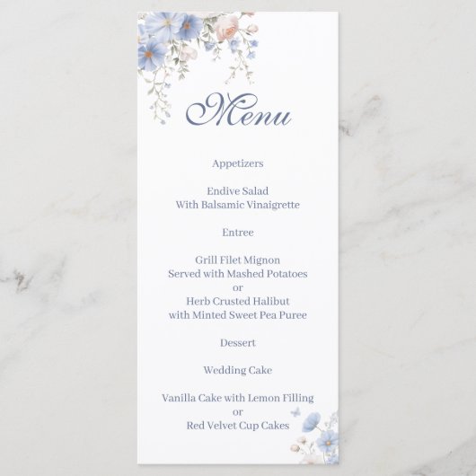 Quelque chose de bleu floral Menu (Devant)