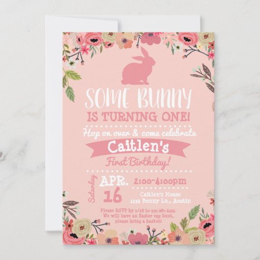 Quelques Bunny Anniversaire Pâques Invitation rose (Devant)