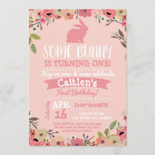 Quelques Bunny Anniversaire Pâques Invitation rose