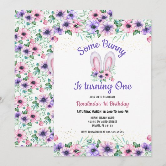 Quelques Bunny Editable Invitation Anniversaire (Devant / Derrière)