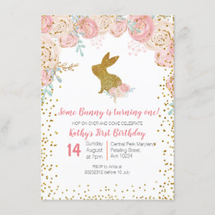 Quelques Bunny Floral Invitation Anniversaire