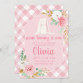 Quelques Bunny Invitation Anniversaire floral et r (Devant / Derrière)