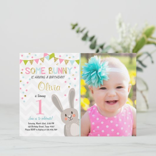 Quelques Bunny Pâques Printemps Invitation Anniver (Debout devant)