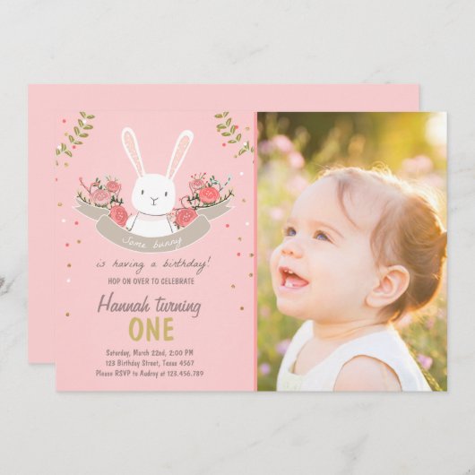 Quelques Bunny Pâques Printemps Invitation Anniver (Devant / Derrière)