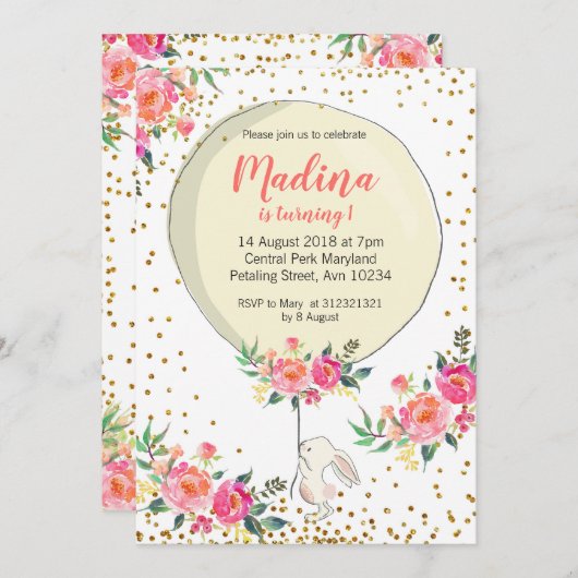 Quelques Bunny Pâques Printemps Invitations Annive (Devant / Derrière)