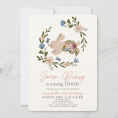 Quelques Lapin Floral Wreath Invitation Anniversai (Devant)