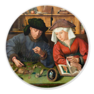 Quentin Matsys - de Moneylender en zijn vrouw Keramische Knop