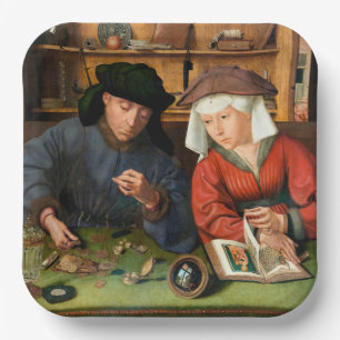 Quentin Matsys - de Moneylender en zijn vrouw Papieren Bordje